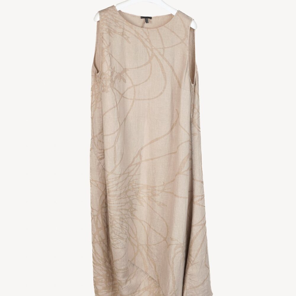 Oska Tuelo Taupe Branch-Print Linen Balloon-Hem Dress - Picture 1 of 10